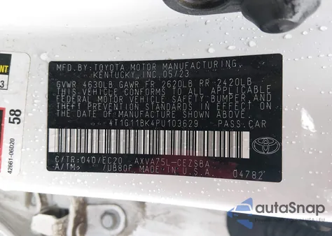 2023 Toyota Camry Se Nightshade Edition Awd from USA, damaged, VIN 4T1G11BK4PU103629